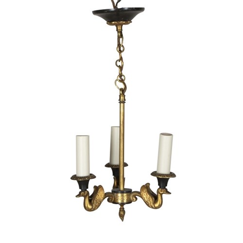 Small 20Th Century Empire Revival Brass Swan Chandelier