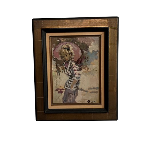 Framed Oil Painting 'The Downpour' By Grisot