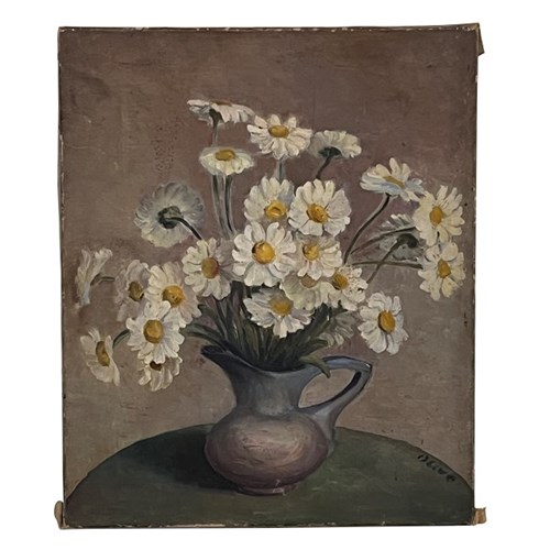 French Still Life Painting Of Daisies