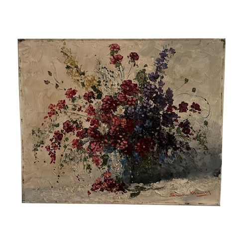 20Th Century Oil Painting 'Large Bouquet Of Flowers In Vase'  By S. Kramer