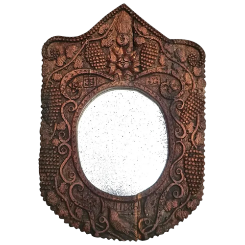 19Thc French Folk Art Mirror With Carved Frame 