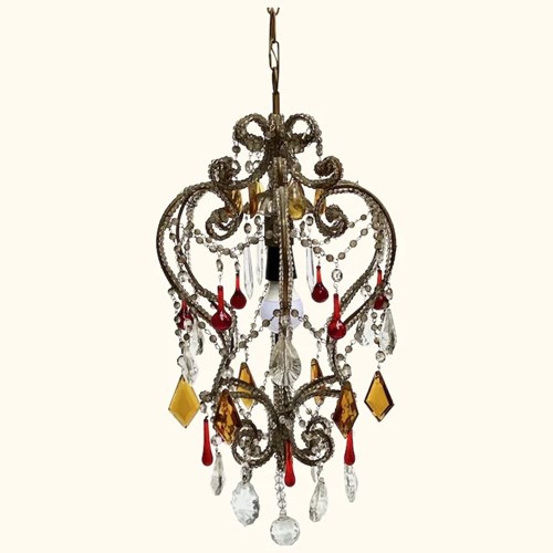 Decorative Hanging Chandelier From Italy With Red/Amber Droplets