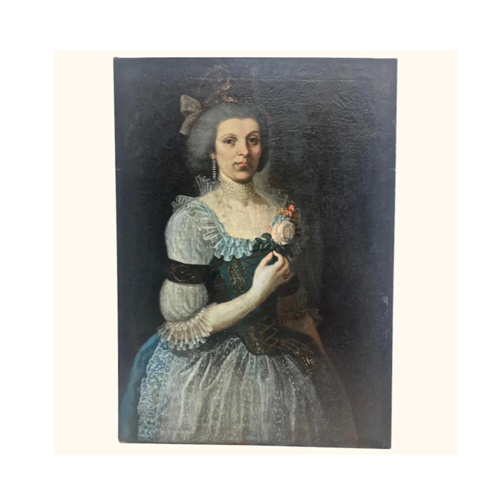 18Th C. Signed Oil Portrait Of A French Noblewoman