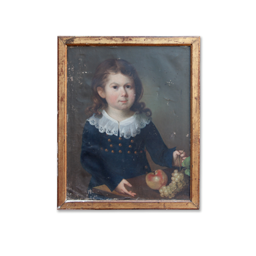  Oil Portrait Of  Young French Boy , Late 19Th C..