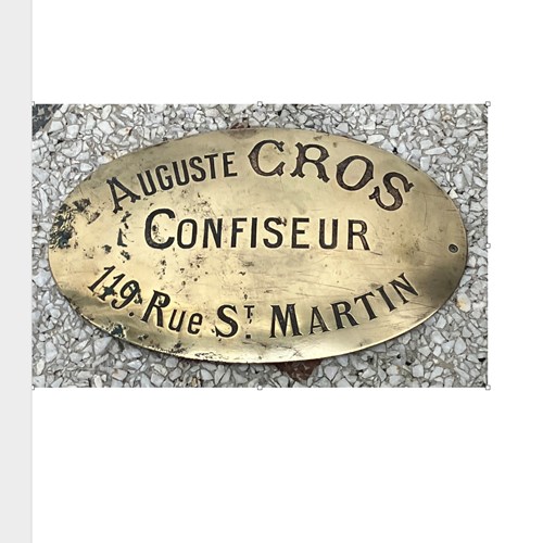 Original Brass Trade Plaque From A Maker Of 'Bonbons' In 19Th C. Paris