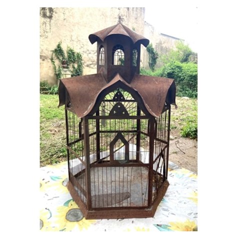 Vintage  Metal Pagoda Bird Cage From France 