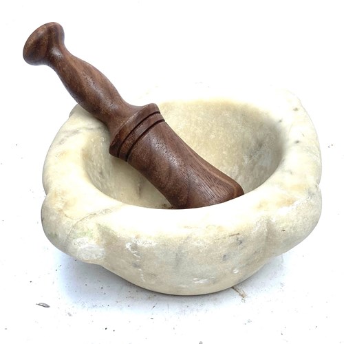 19Th C. Marble Mortar From Spain With Wooden Pestle