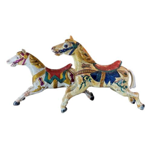 Two Antique Carved Horses From A 19Thc. Childrens' Carousel