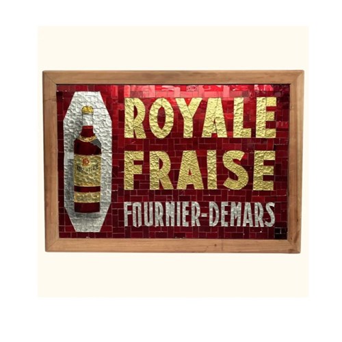 Vintage Mosaic Glass Advertising Sign From France ' Royale Fraise' Liqueur