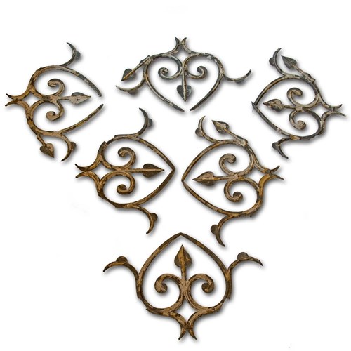  Set Of 6 X 18Th C Tole 'Fleur De Lys' Plaques From A French Chateau 