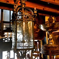 Victorian Hanging Lantern with Cut- Glass Panels