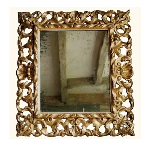 Early 19Th C. Mirror From Italy In Carved & Gilded Limewood Frame 