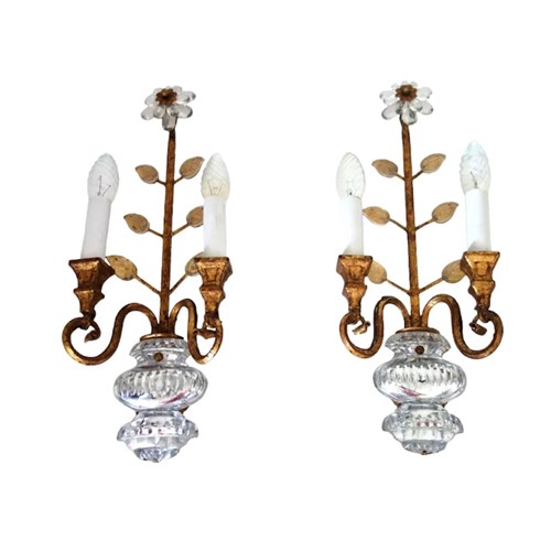 Pair Of Gilded Metal Wall Lights By Maison Bagues