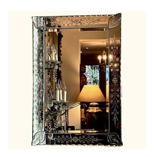 Mid-Century Modernist Tiered & Beveled Venetian Glass Mirror w/ Reverse  Etching — High Style Deco