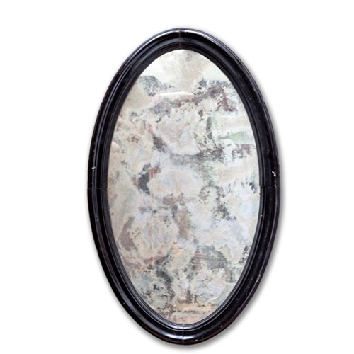 Magnificent Oval Ebonised Frame Mirror From France With 'Foxed' Silvering