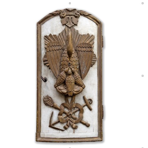 Small 19Thc French Pharmacy Cabinet Door With Effigy Of  Phoenix & Chicks  