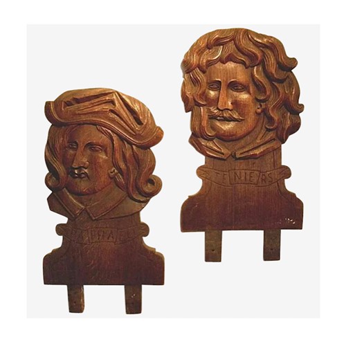 Pair Of 19Th C Wall Plaques Of Raphael & Teniers From An Art Materials Shop. 