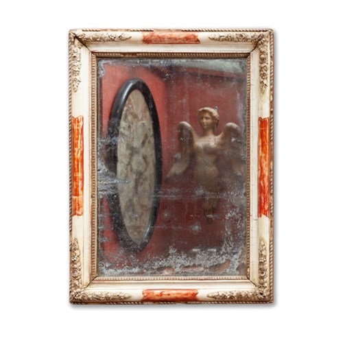 19Th Century Red & White Bole Rectangular Wall Mirror From France
