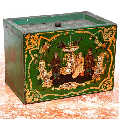 19Thc Tolework Tea Box  With Chinese Mandarins 