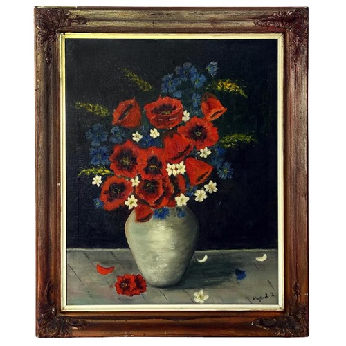 19Thc Signed Oil Painting Of Poppies