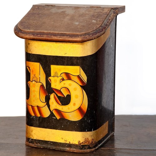 Small Grocery Shop Metal Tea Bin With Wooden Flap Cover