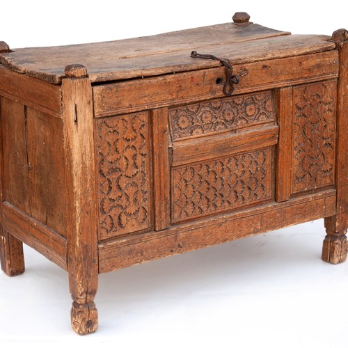 Carved Tribal Dowry Chest From Rajasthan