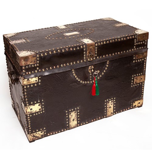 Colonial Brass & Leatherbound Camphor Wood Trunk