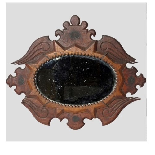 19Th C.Folk Art Oval Mirror Made By A French Prisoner-Of-War 