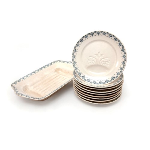 Vintage  French Asparagus Set - Dish With 9 Plates
