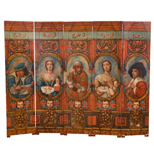 19Thc Painted 'Shakespearean' Screen From Italy