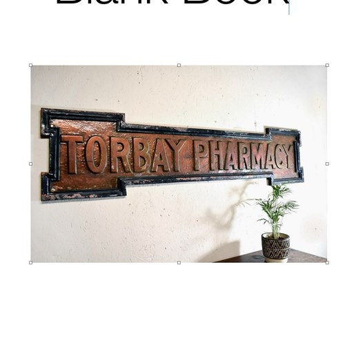 Historic Cast Copper Sign 'Torbay Pharmacy'  C. 1890-1930