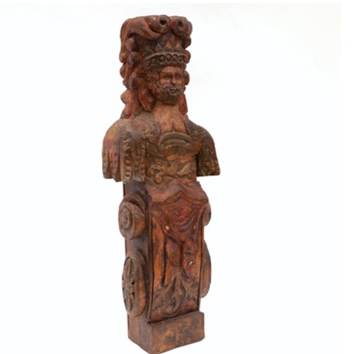 Carved Wooden Figure Of King David From French Pyrenean Region.