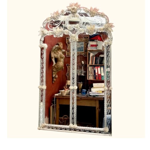 Glitzy Style Venetian Mirror With Double Central Panel.