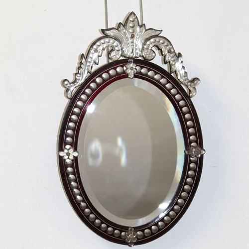 Rare Red-Framed Antique Oval Venetian Mirror