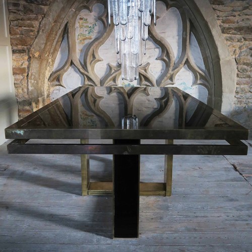 Brass and Black Glass Table, circa 1970, Italy