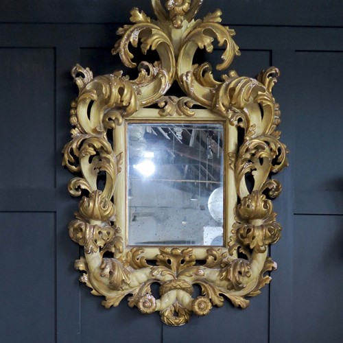 Pair of large gilt wood mirrors, 1700, Italy