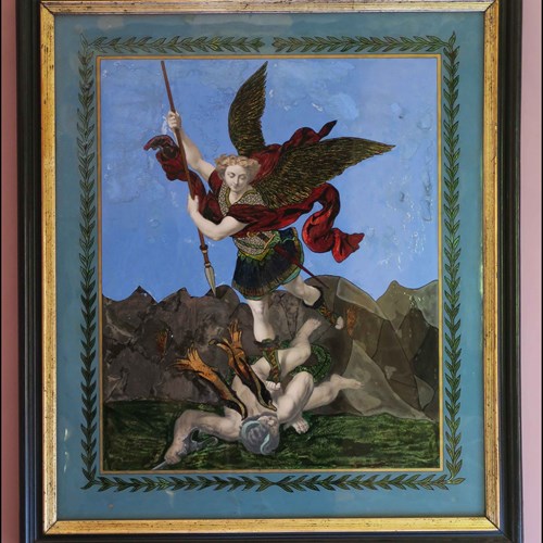 Glass Painting Of St Michael, 19C, Spain