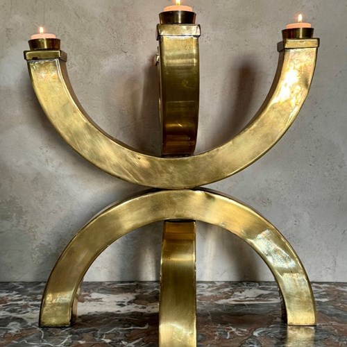 Brutalist Brass Candle Stand, C1970