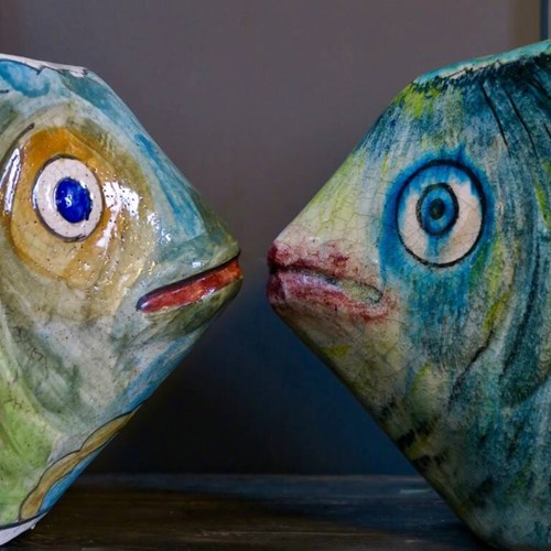 Glazed Terracotta Fish Planters, Circa 1950