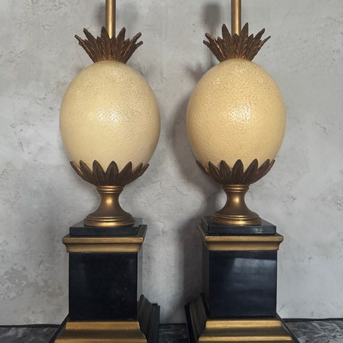 Pair Ostrich Egg Lamps, Circa 1960, France