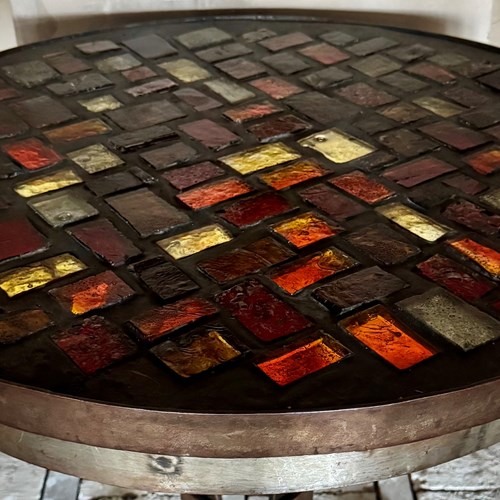 Steel & Coloured Glass Table, Circa 1960, France