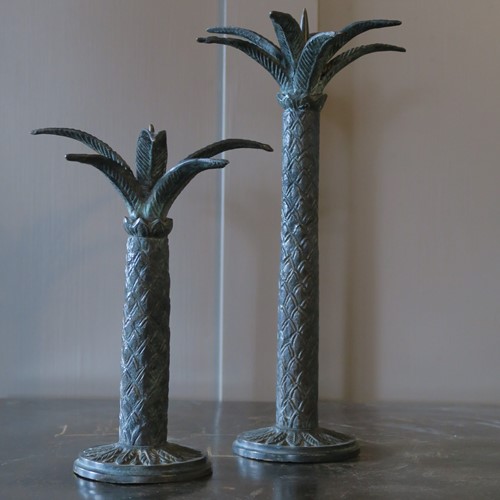 Pair bronze palm tree candle sticks c1960 Italy