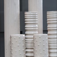 Ceramic tray with 8 vases, c1980, Italy