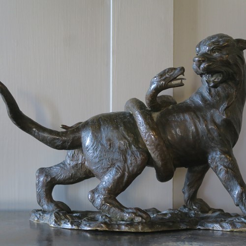 Bronze Panther & Snake Ornament, C1930, Italy