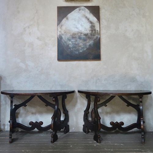 Pair Of Walnut Console Tables, 17C, Italy