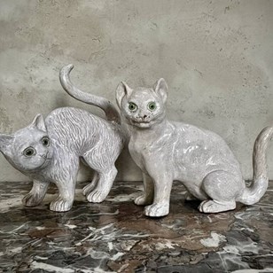 Pair Glazed Terracotta 'Salon' Cats...