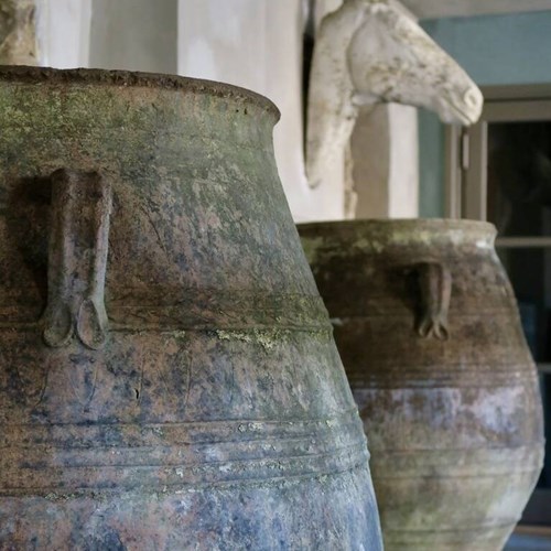 Pair Huge Terracotta Olive Pots, 19Th Century