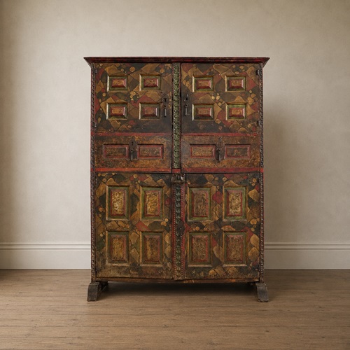 17Th Century Spanish Basque Polychrome Painted Housekeeper’S Cupboard