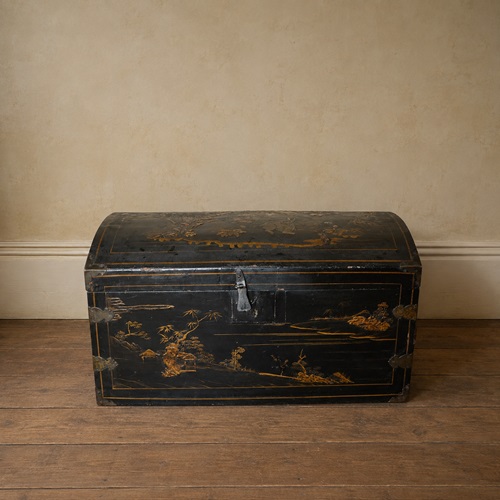 19Th Century Chinese Export Black Lacquer Domed Chest 
