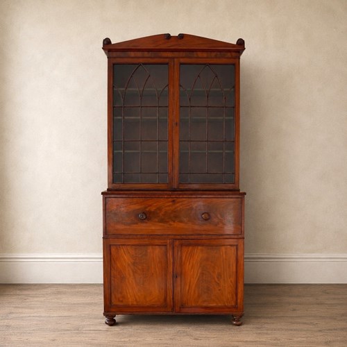 Regency Figured Mahogany Glazed Secretaire Bookcase 
